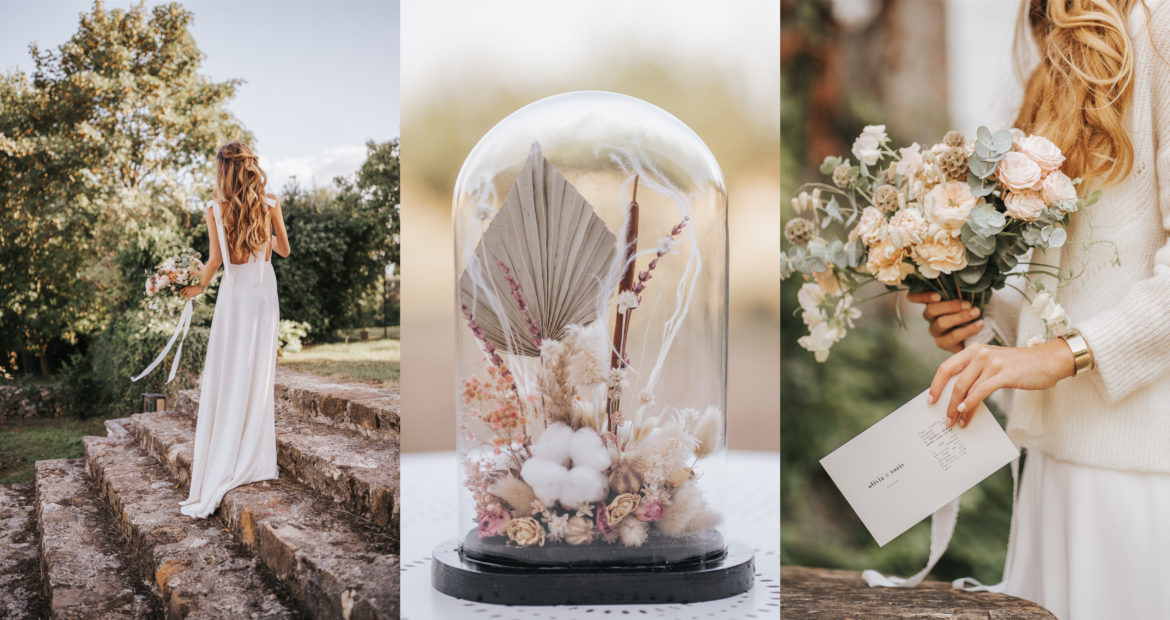 art floral, fleurs séchées, fleurs fraiches, future mariée, bouquet de mariée, globe de fleurs séchées