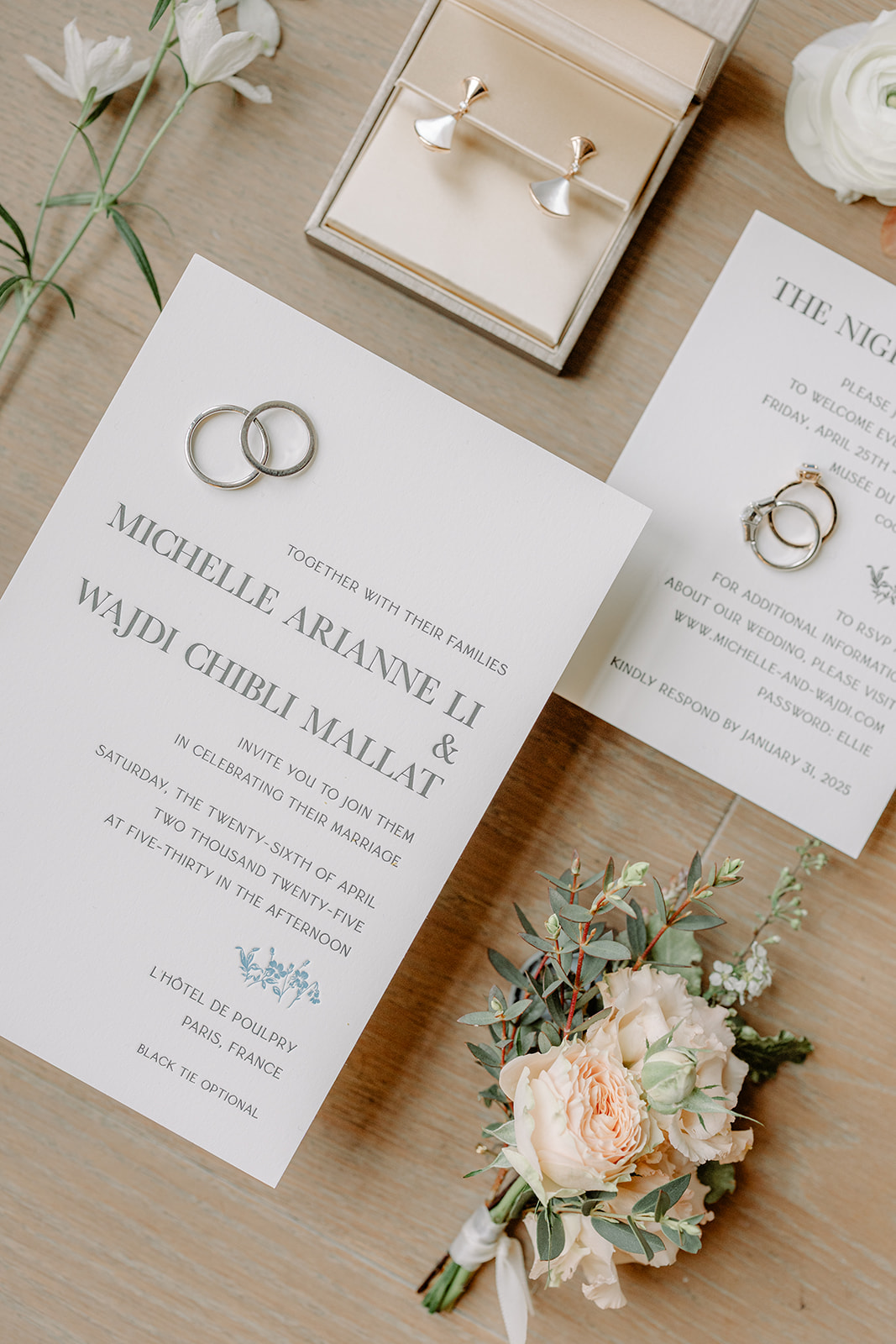 papeterie mariage, boutonnière, flatlay, luxury wedding, mariage haut de gamme, wedding stationery